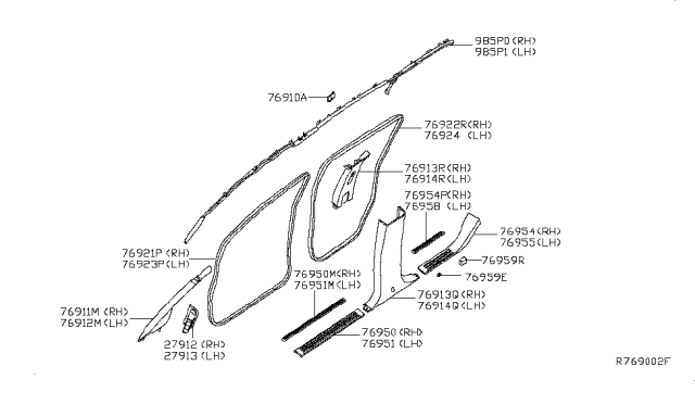 2010 Infiniti QX56 Curtain Air Bag Module Assembly, Driver Diagram for 985P1-7S201