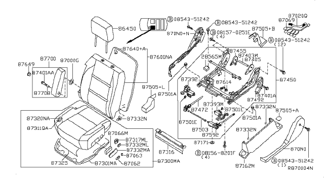 2005 Infiniti QX56 ADJUSTER Assembly Front Seat Diagram for 87451-7S60D