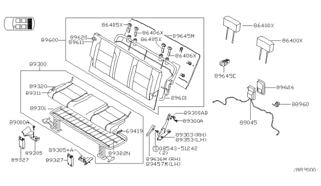 2005 Infiniti QX56 Pad-3RD Seat Back Diagram for 89611-ZC30A