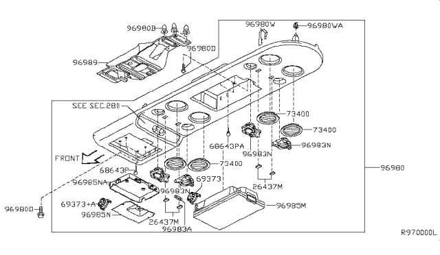 2005 Infiniti QX56 Console Assembly - Roof Diagram for 96980-7S13A