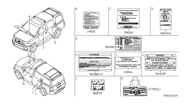 2007 Infiniti QX56 Caution Plate & Label Diagram 2