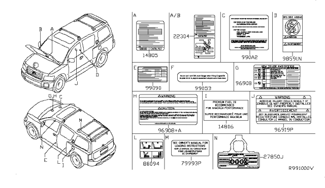 2007 Infiniti QX56 Label-Parts Content Diagram for 990A2-ZQ10A