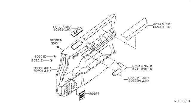 2009 Infiniti QX56 Front Door Trimming Diagram