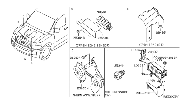 2009 Infiniti QX56 Horn Complete-Electric Diagram for 25605-9FD0A