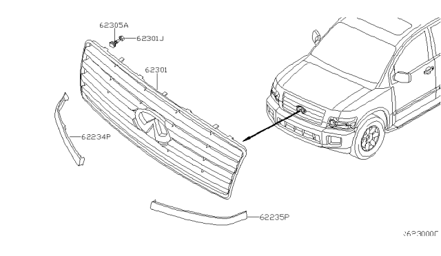 2008 Infiniti QX56 Front Grille Diagram 1