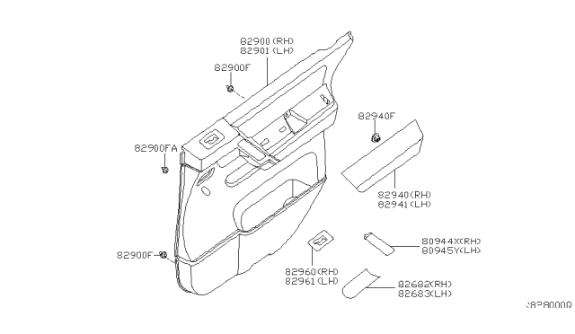 2005 Infiniti QX56 Rear Door Trimming Diagram