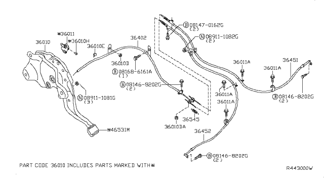 2007 Infiniti QX56 Device Assy-Parking Brake Control Diagram for 36010-7S000