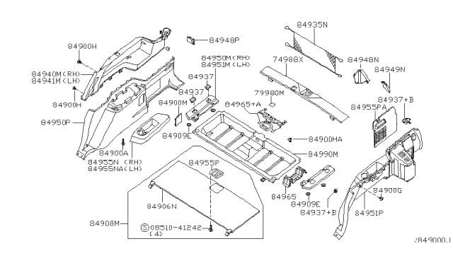 2007 Infiniti QX56 Bracket-Luggage Floor Diagram for 84965-7S000