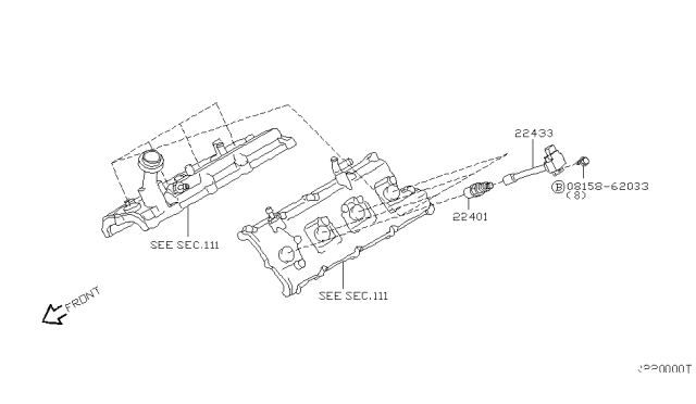 2008 Infiniti QX56 Spark Plug Diagram for 22401-ZE01B