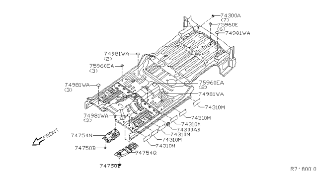 2005 Infiniti QX56 INSULATOR-Heat,Front Floor RH Diagram for 74752-7S000