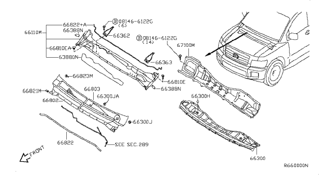 2010 Infiniti QX56 Sealing Rubber-COWL Top Diagram for 66830-7S000