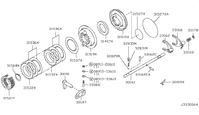 2008 Infiniti QX56 Transfer Shift Lever,Fork & Control Diagram 1