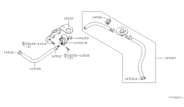 2007 Infiniti QX56 Hose-EVAPORATOR Control Diagram for 14912-ZE02A