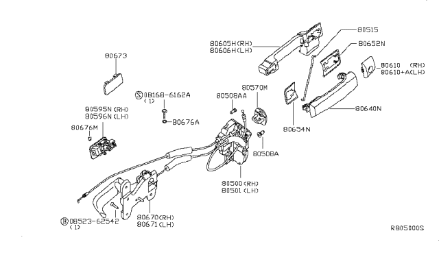 2009 Infiniti QX56 Front Door Lock & Handle Diagram