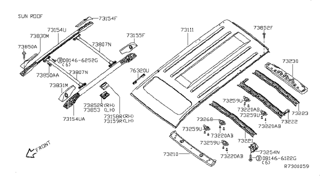 2010 Infiniti QX56 Crossbar Assy-Front Diagram for 73807-ZQ00A