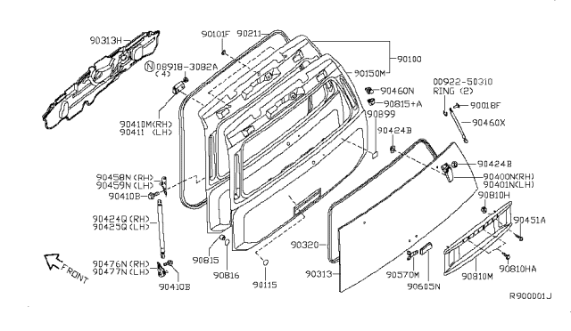 2009 Infiniti QX56 Back Door Panel & Fitting Diagram 2