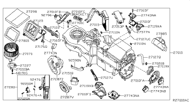 2008 Infiniti QX56 EVAPORATOR Assembly Front Diagram for 27281-ZV00A