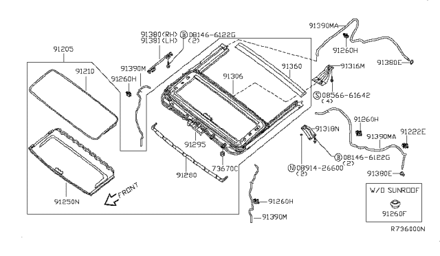 2004 Infiniti QX56 Sun Roof Parts Diagram 1