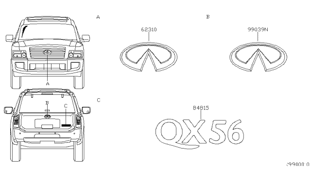 2004 Infiniti QX56 Emblem & Name Label Diagram 1