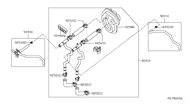 2009 Infiniti QX56 Hose Assembly Heater Diagram for 92408-ZW05A