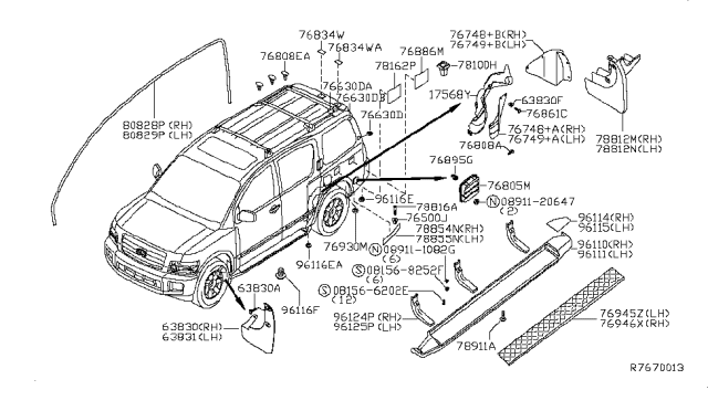 2006 Infiniti QX56 Insulator-Roof Rail Diagram for 768C6-7S105