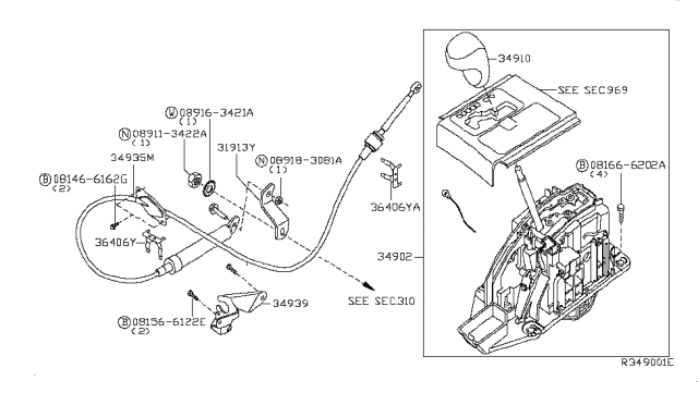 2008 Infiniti QX56 Knob Assy-Control Lever,Auto Diagram for 34910-ZC00E