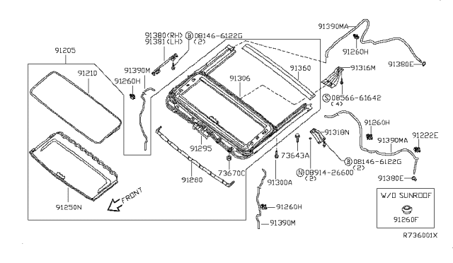 2007 Infiniti QX56 Drain Assy-Rear Diagram for 91360-7S010