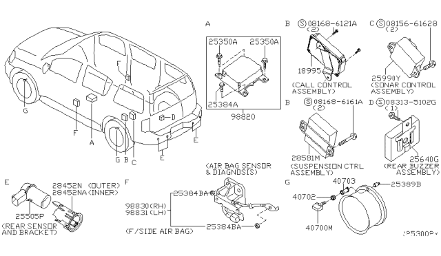 2007 Infiniti QX56 Rear Bumper Reverse Back Parking Sensor Quest Diagram for 25994-ZC11A