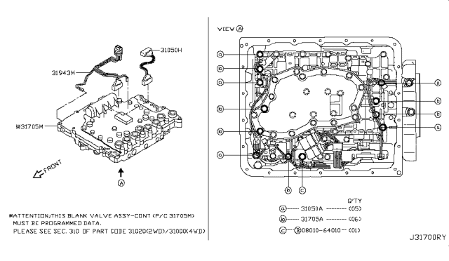 2005 Infiniti QX56 Control Blank Valve Assembly Without Programming Diagram for 31705-3DX7D