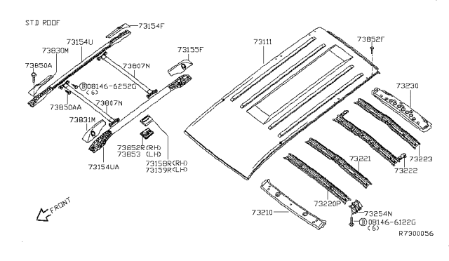 2008 Infiniti QX56 Roof Panel & Fitting Diagram 1