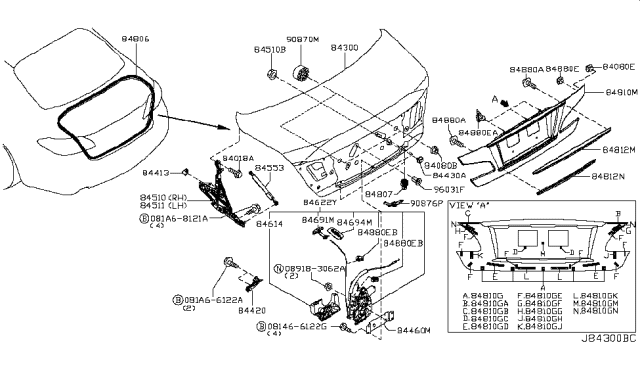 2014 Infiniti Q70 Hybrid Trunk Lid & Fitting Diagram 3
