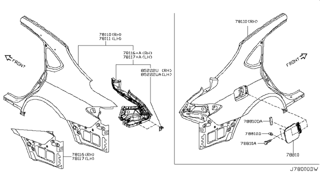 2014 Infiniti Q70 Rear Fender & Fitting Diagram 1