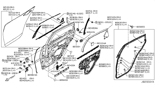 2014 Infiniti Q70 Rear Door Panel & Fitting Diagram 3