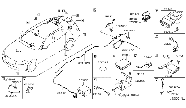 2014 Infiniti Q70 Hybrid Audio & Visual Diagram 1