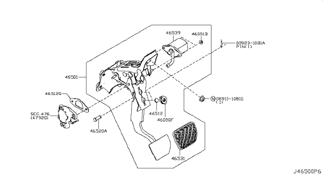 2013 Infiniti M35h Brake & Clutch Pedal Diagram