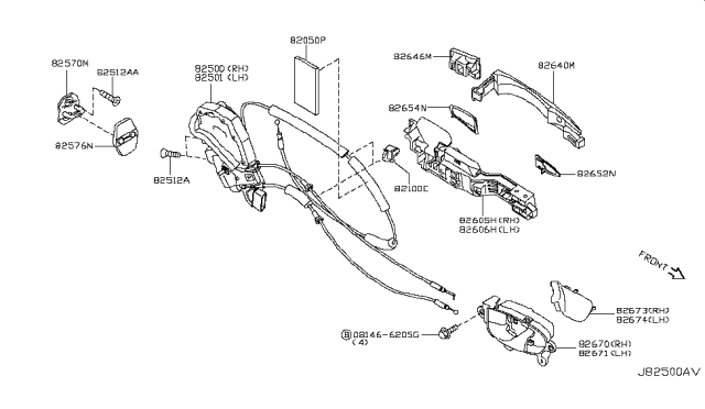 2012 Infiniti M35h Rear Door Lock & Handle Diagram