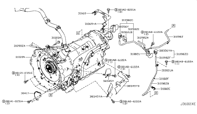 2015 Infiniti Q70 Transmission Assembly-Auto Diagram for 31020-12X5B
