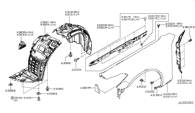 2014 Infiniti Q70 Front Fender & Fitting Diagram 3