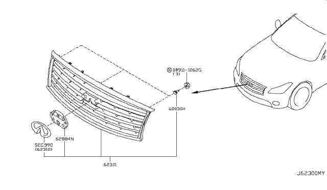 2015 Infiniti Q70 Hybrid Front Grille Diagram 2