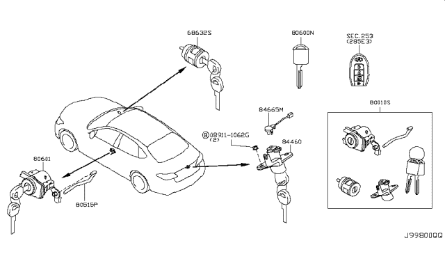 2017 Infiniti Q70 Hybrid Key Set & Blank Key Diagram