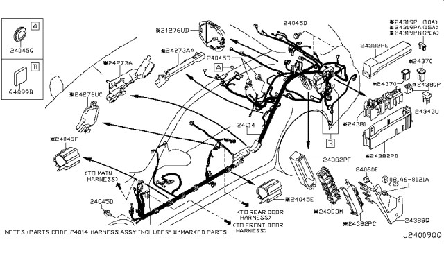 2013 Infiniti M35h Harness Assembly-Body Diagram for 24014-1PN5A