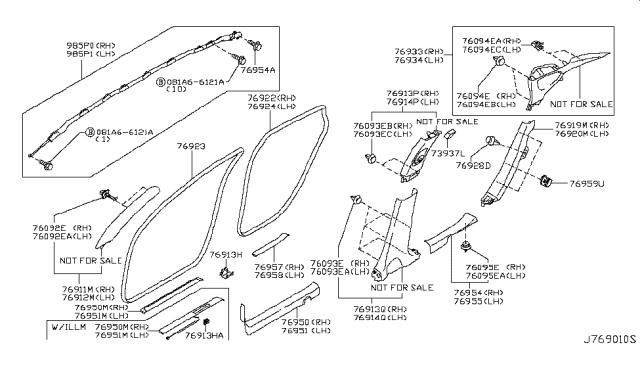 2015 Infiniti Q70 Hybrid Body Side Trimming Diagram