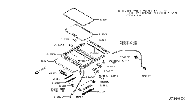 2014 Infiniti Q70 Deflector Assy-Sunroof Diagram for 91280-JL03A