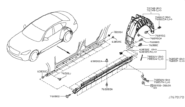 2017 Infiniti Q70 Hybrid Body Side Fitting Diagram 1