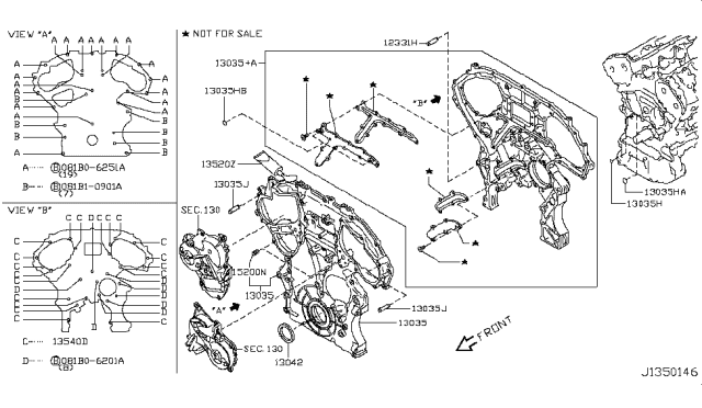 2016 Infiniti Q70 Hybrid Front Cover,Vacuum Pump & Fitting Diagram