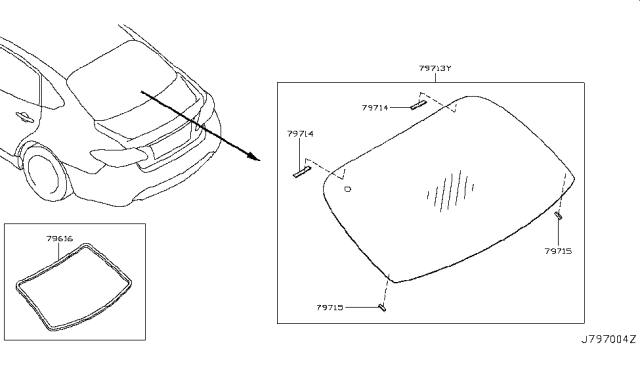 2013 Infiniti M35h Glass-Back Window Diagram for G9700-1MA0A