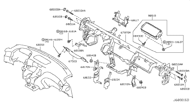 2014 Infiniti Q70 Hybrid Instrument Panel,Pad & Cluster Lid Diagram 1