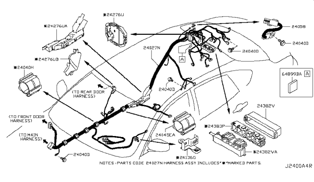 2014 Infiniti Q70 Harness-Body, NO3 Diagram for 24017-1PR7B