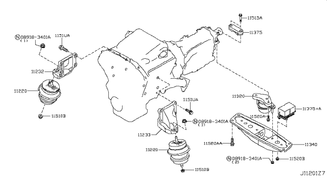 2018 Infiniti Q70 Hybrid Engine & Transmission     Mounting Diagram