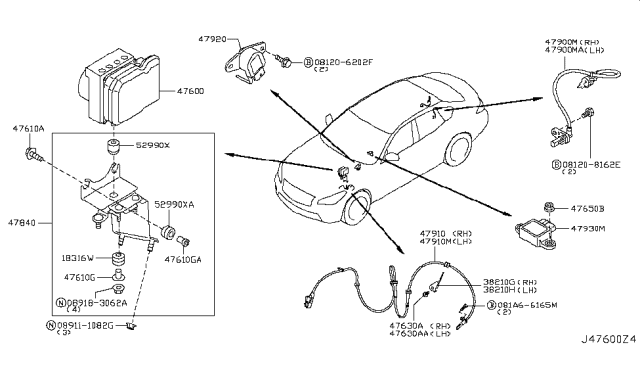 2013 Infiniti M35h Sensor Assembly Anti Ski, Rear Diagram for 47901-1MA0A